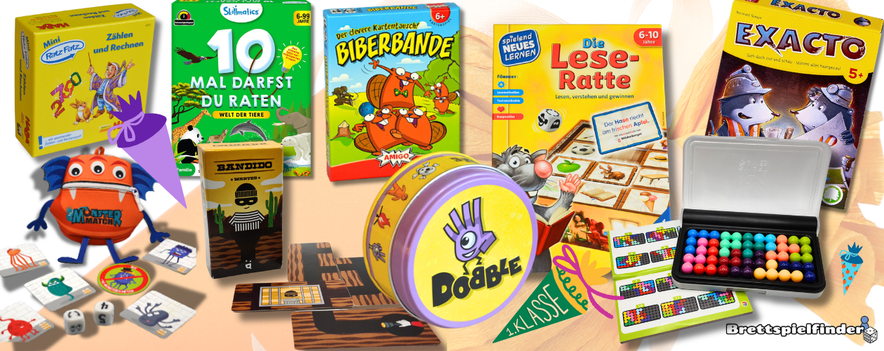 Was kommt in die Schultüte? kleine Brettspiele für Kinder als Geschenkidee zur Einschulung 2024